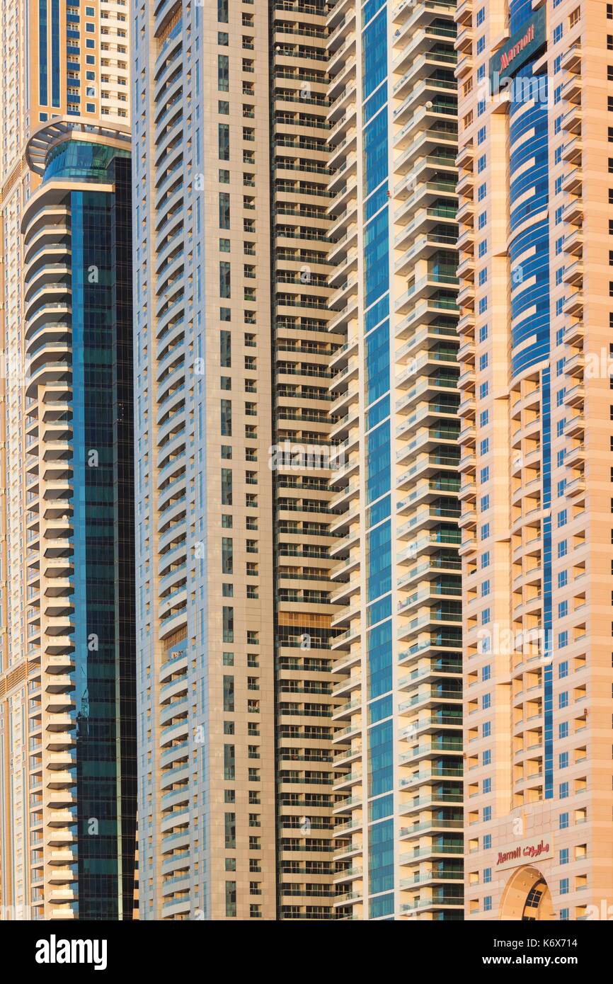 United Arab Emirates, Dubai, Dubai Marina, high rise buildings, dusk ...