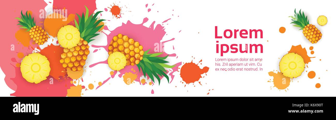 Abstract Paint Splash And Fruits Pineapple Set Over White Background ...