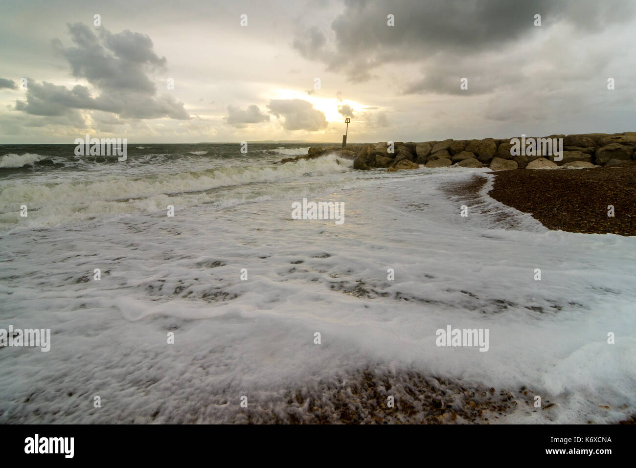 Windy weather at Hengistbury Head, Christchurch, Dorset, UK as a storm approaches. Stock Photo
