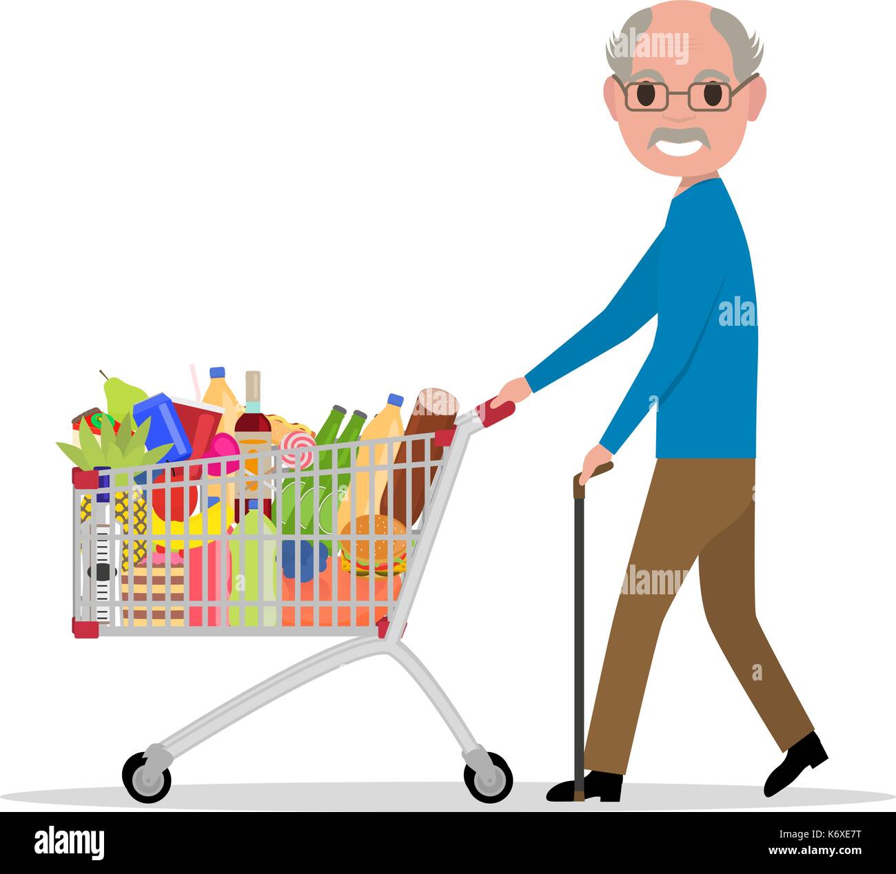 Vector cartoon old man with a shopping trolley Stock Vector Image & Art -  Alamy