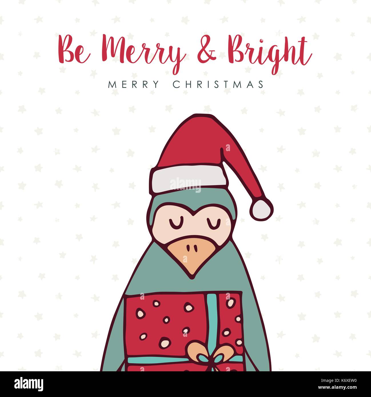 Merry Christmas hand drawn animal greeting card Cute penguin cartoon with santa hat t