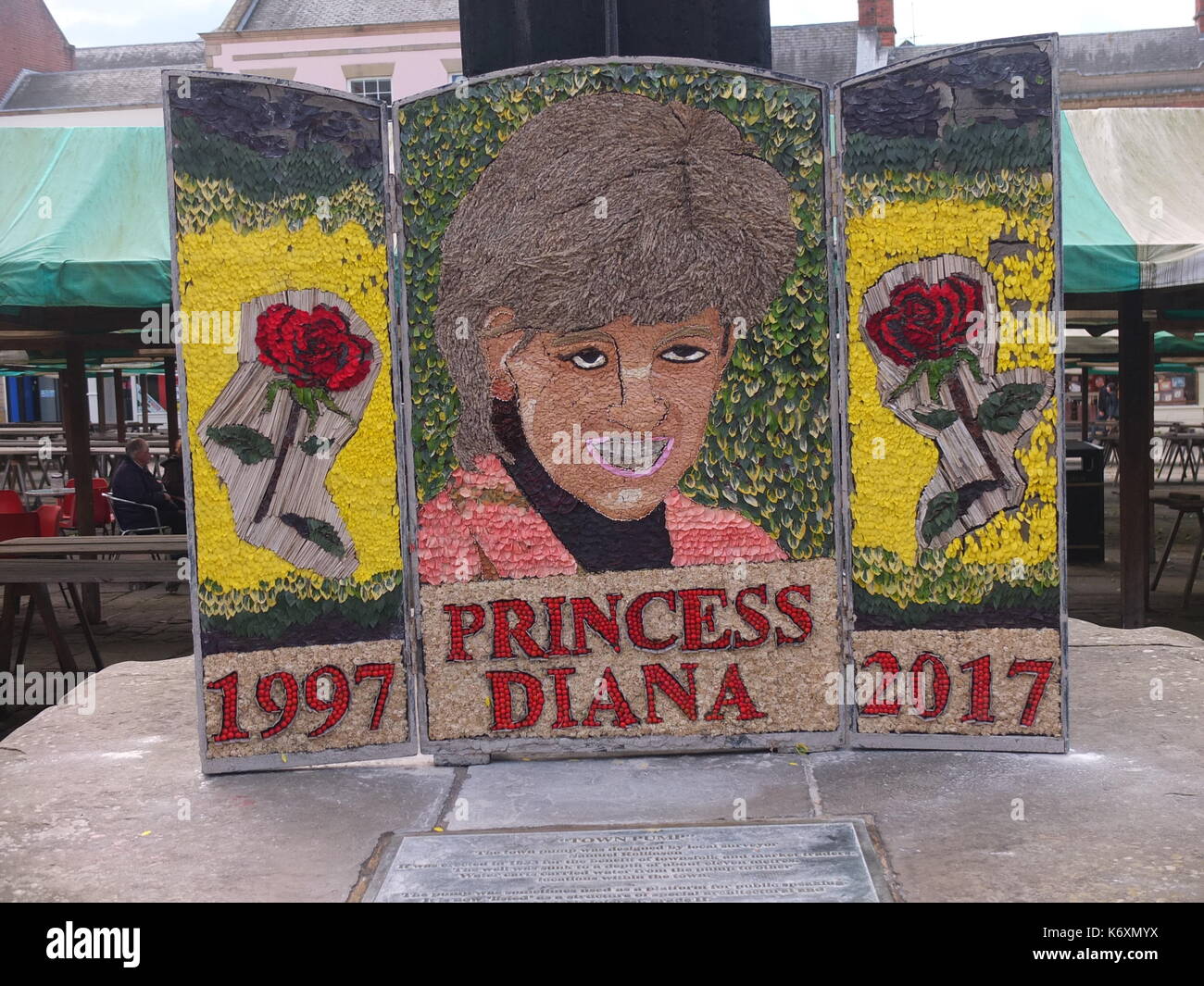 princess diana well dressing Chesterfield's 'controversial' Princess Diana 2017 design well dressing,  created with flowers and natural materials, widely savaged on social media  Stock Photo