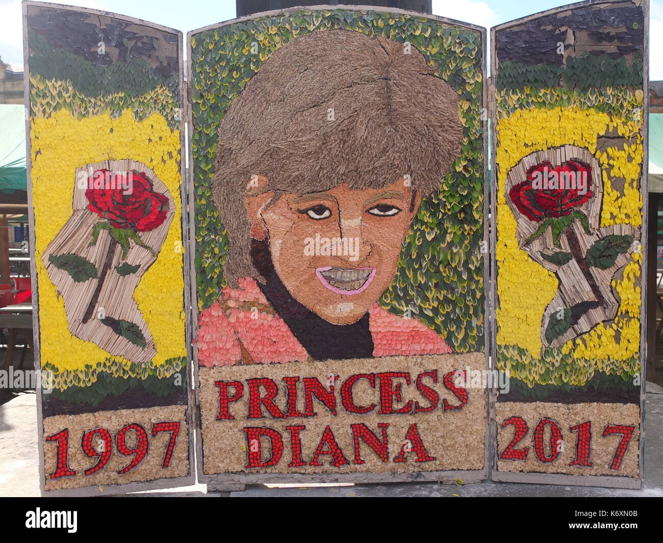 princess diana well dressing Chesterfield's 'controversial' Princess Diana 2017 design well dressing,  created with flowers and natural materials, widely savaged on social media  Stock Photo