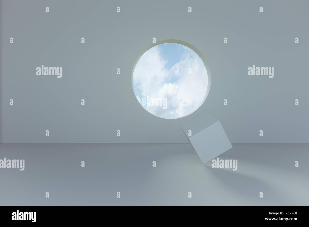 3d rendering of abstract circle windows with cube block Stock Photo - Alamy