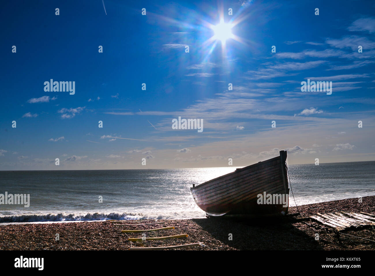 Rowboat on Walmer Beach Stock Photo