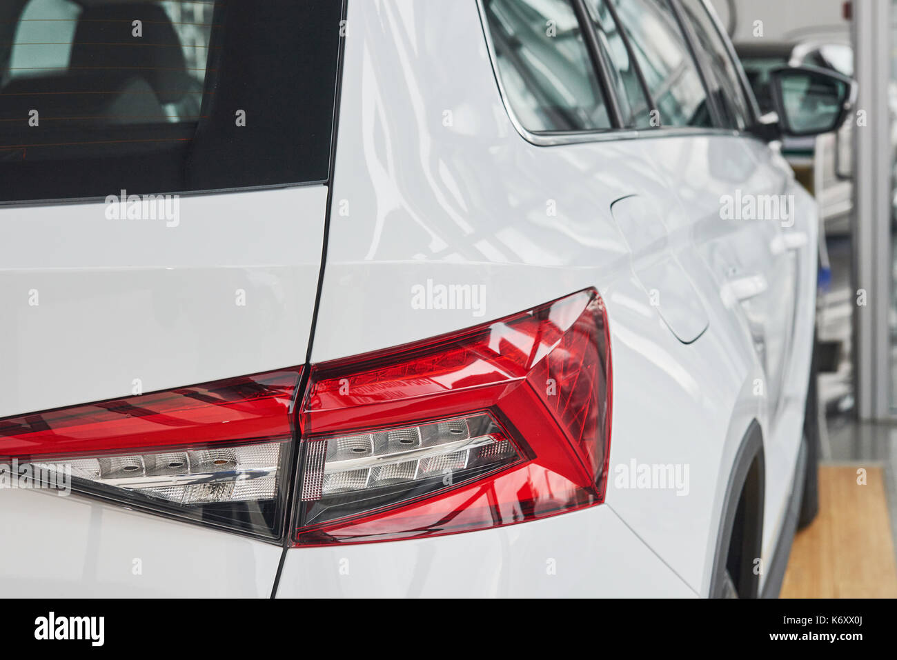 Rear view of luxury a car in salon Stock Photo - Alamy