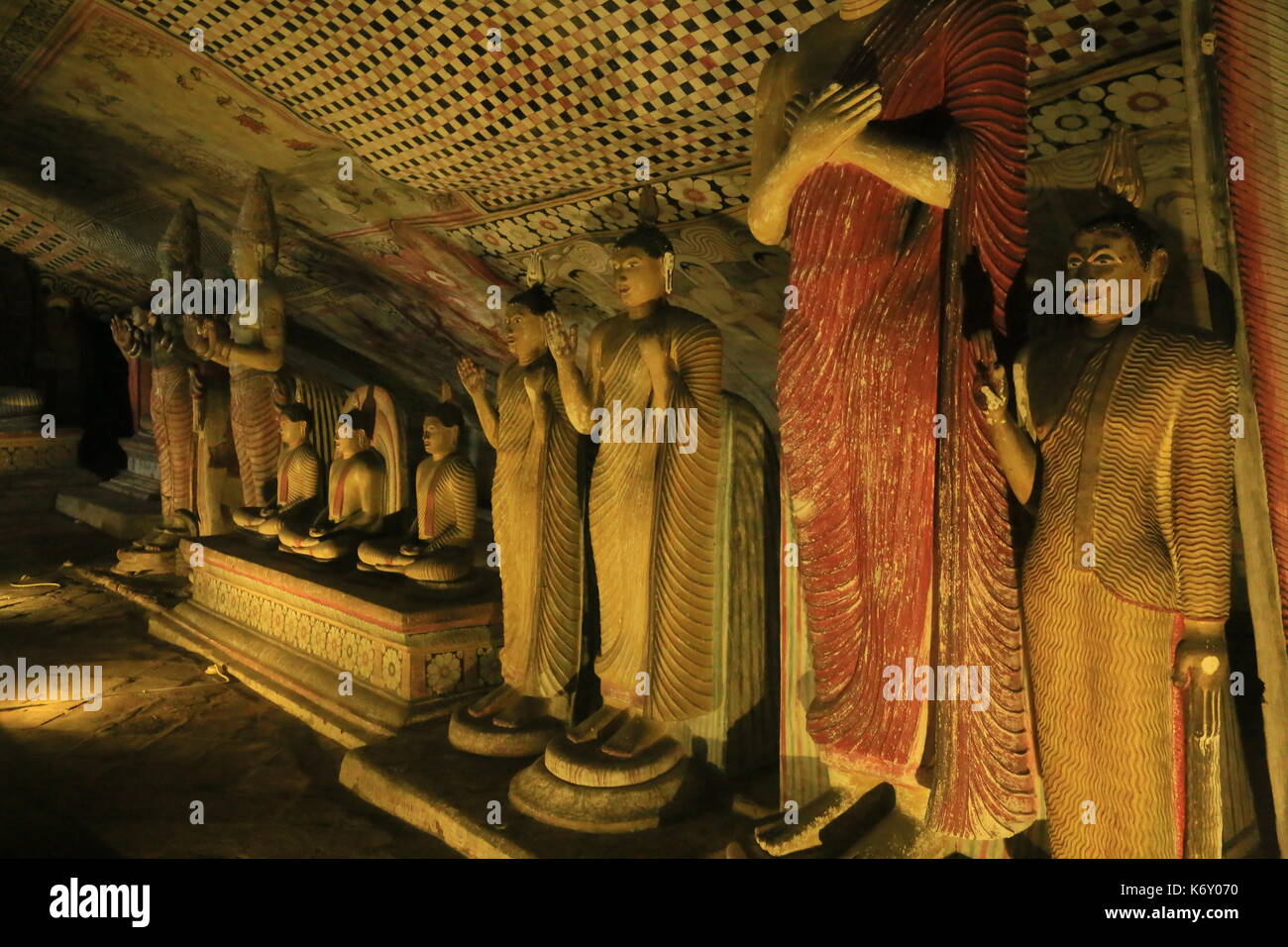 Dambulla Cave Temple, Sri Lanka, Statues inside the cave temple Stock Photo