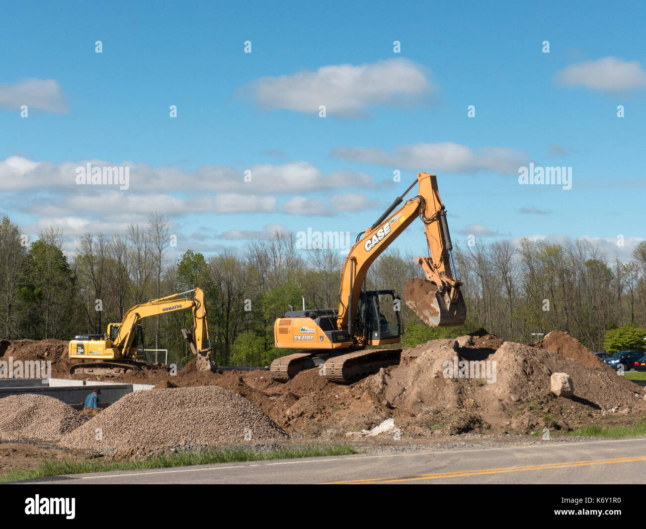 Hydraulic Excavator on job site. Stock Photo