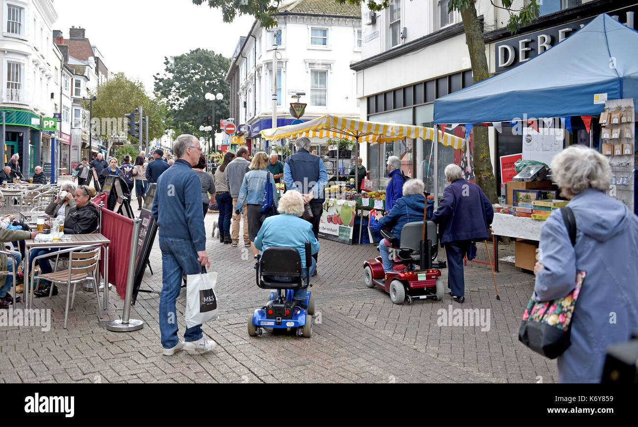 Eastbourne UK Shopping street in the town centre with women on