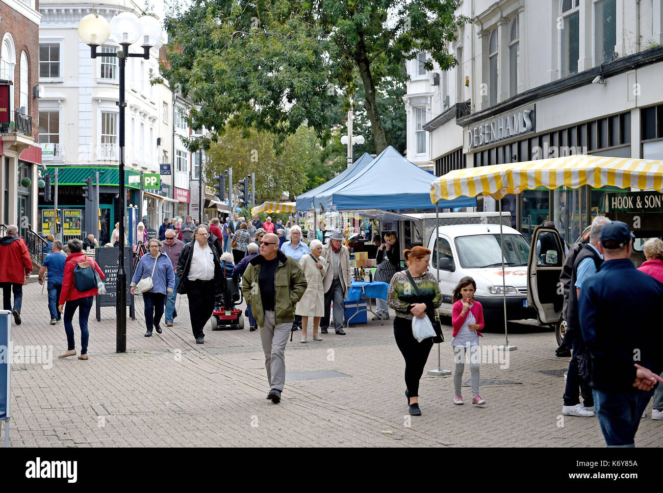 Eastbourne UK - Shopping street in the town centre Stock Photo
