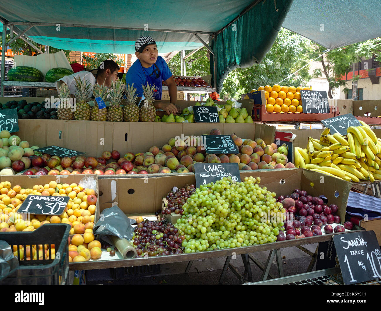 Cordoba, Argentina - 2107: A temporary vegetables market on the street near the city center on a hot summer day. Stock Photo