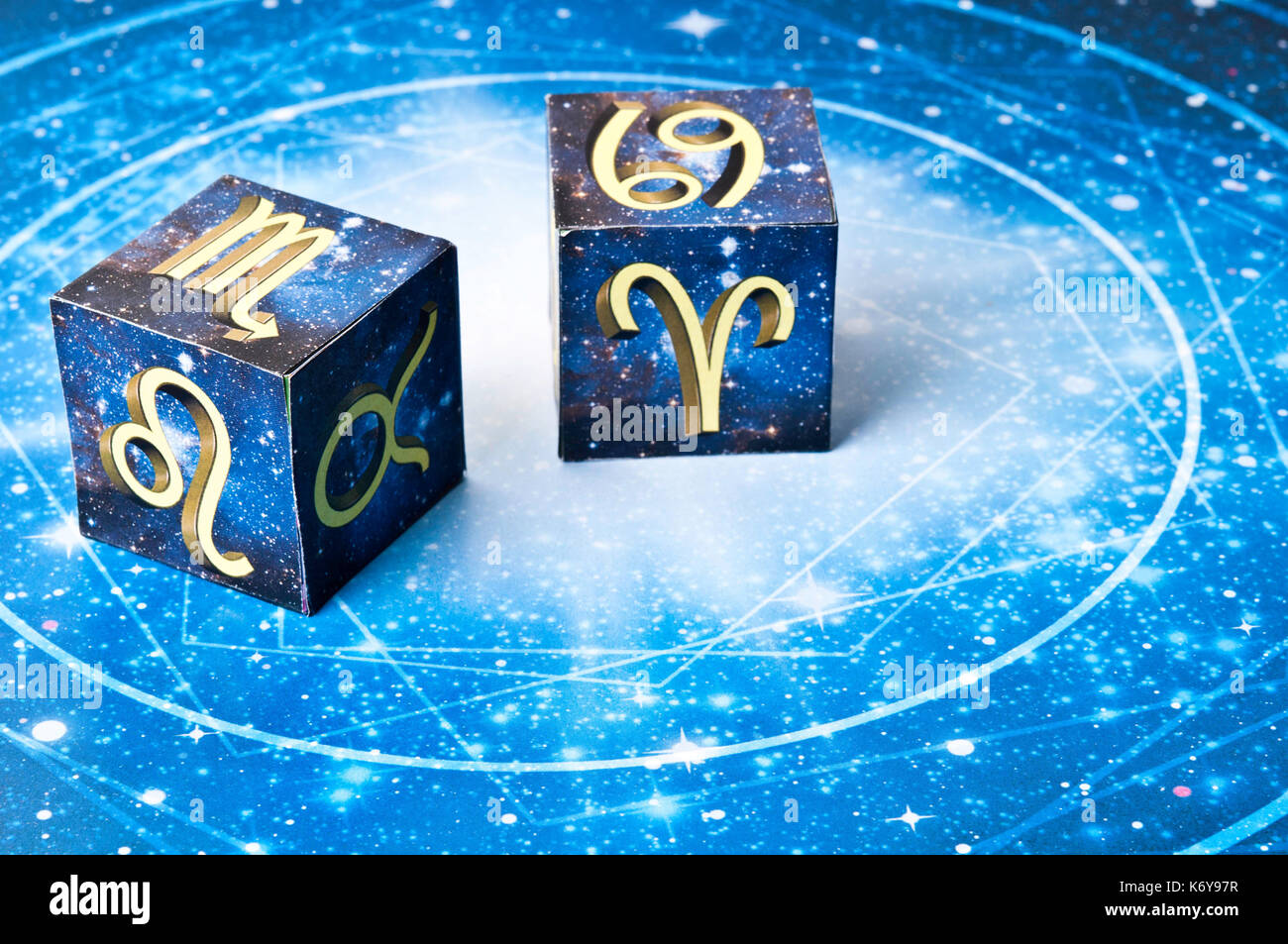 astrology cubes with zodiac signs Stock Photo Alamy