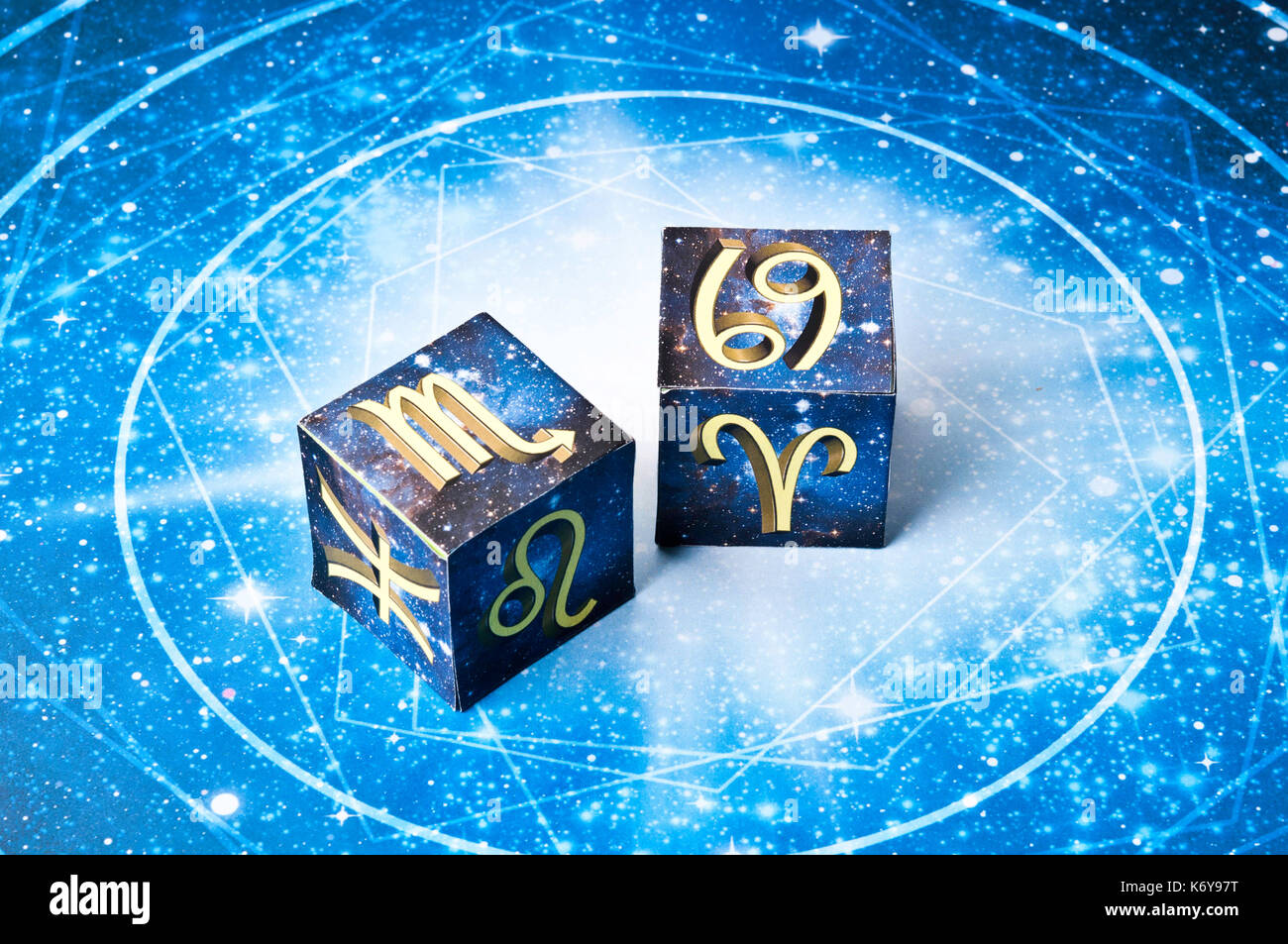 astrology cubes with zodiac signs Stock Photo Alamy