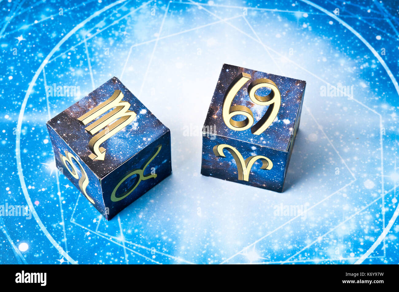 astrology cubes with zodiac signs Stock Photo Alamy