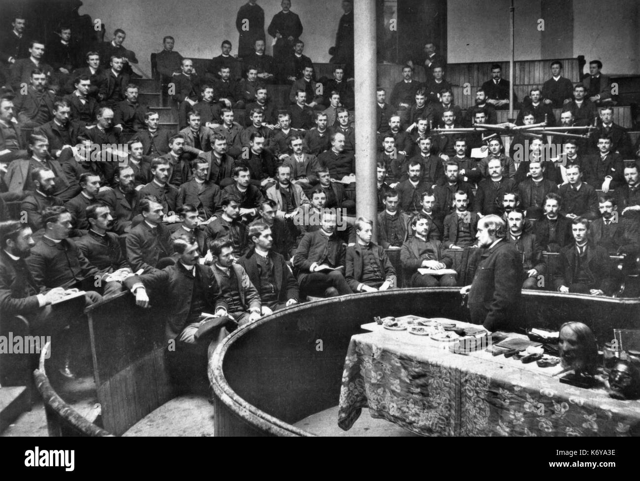 Lecture at the University of Pennsylvania School of Medicine in 1888, when the school was already 123 years old. Philadelphia, Pennsylvania, 1888. Stock Photo