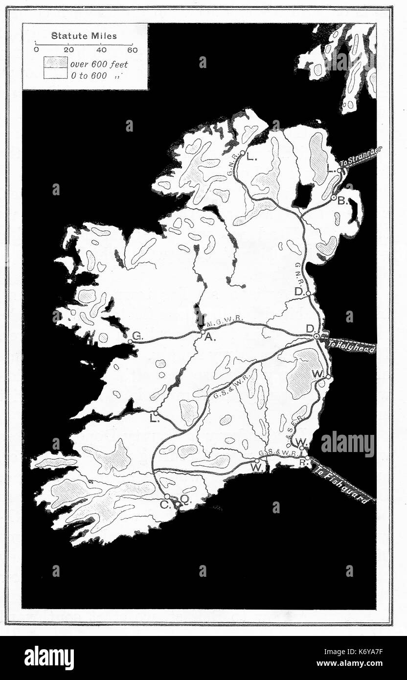 A 1914  map of railways in Ireland Stock Photo
