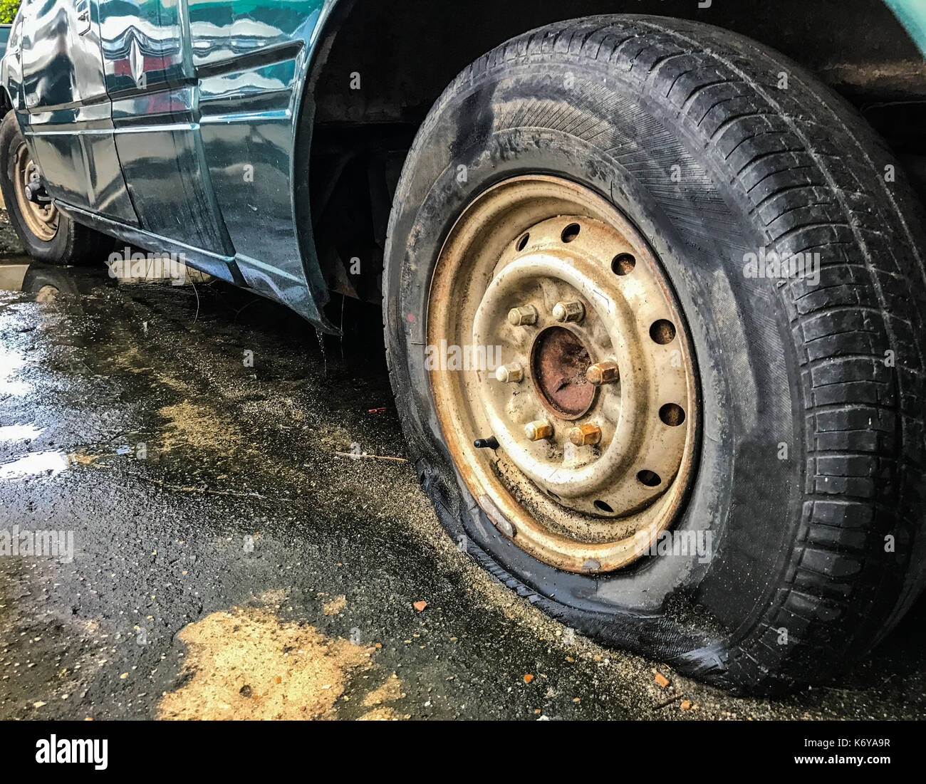 Car Tire Burst High Resolution Stock Photography and Images Alamy