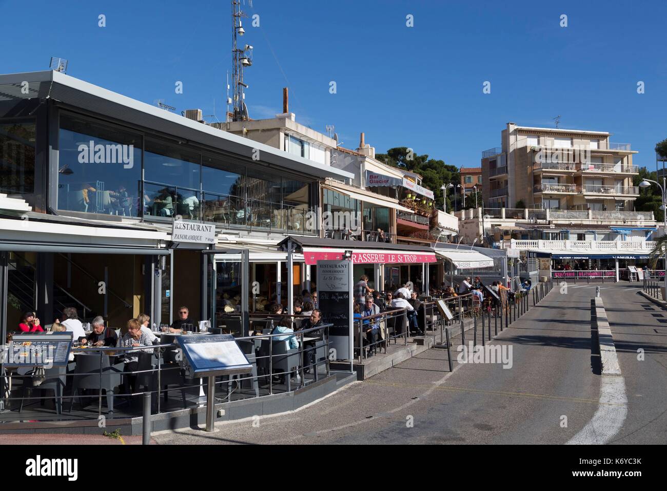 France, Bouches du Rhone, blue coast, Carry le Rouet, restaurant terrace of  the port Stock Photo - Alamy