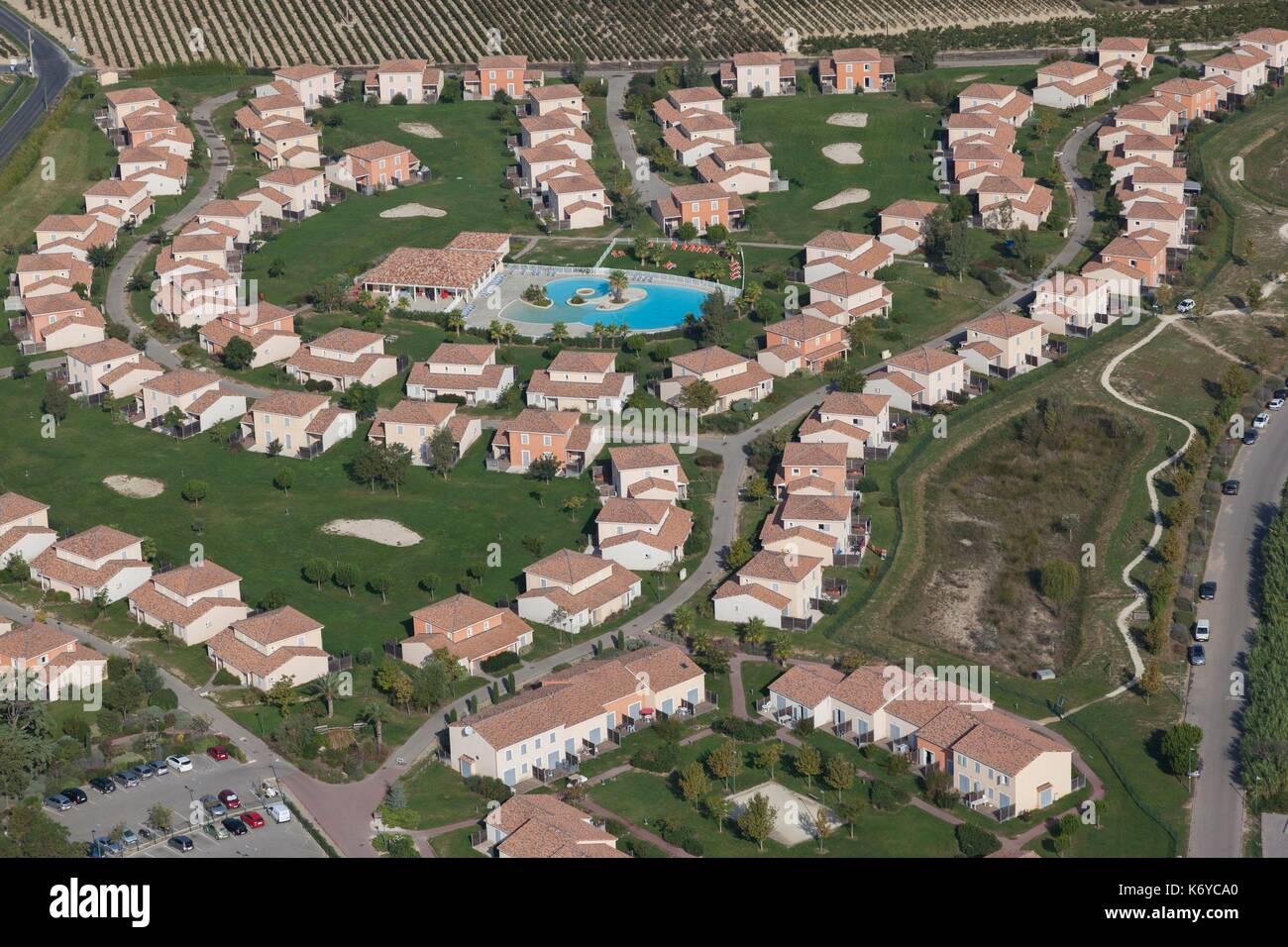 France, Herault, Fabregues, Holiday resort Le Domaine du Golf (aerial view  Stock Photo - Alamy