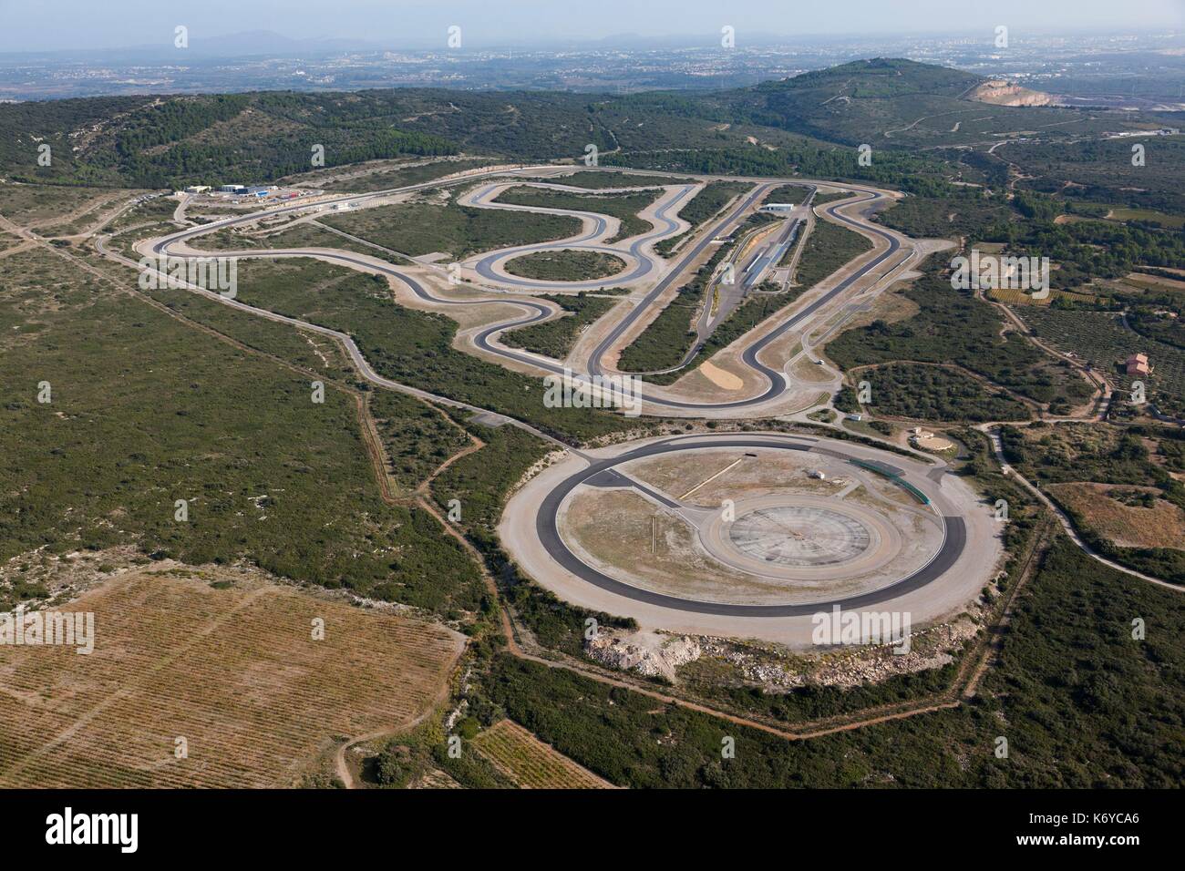 France, Herault, Mireval, carlan circuit or Karland, pneumatic test center of Goodyear (aerial view) Stock Photo
