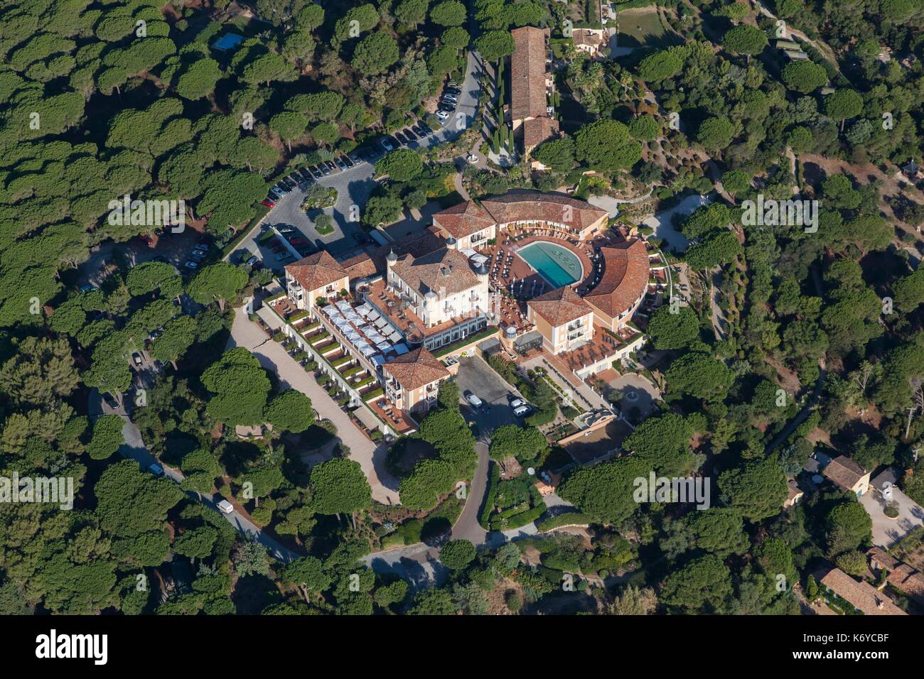 France, Var, Saint Tropez peninsula, Messardivee castle, luxury five star hotel (aerial view) Stock Photo