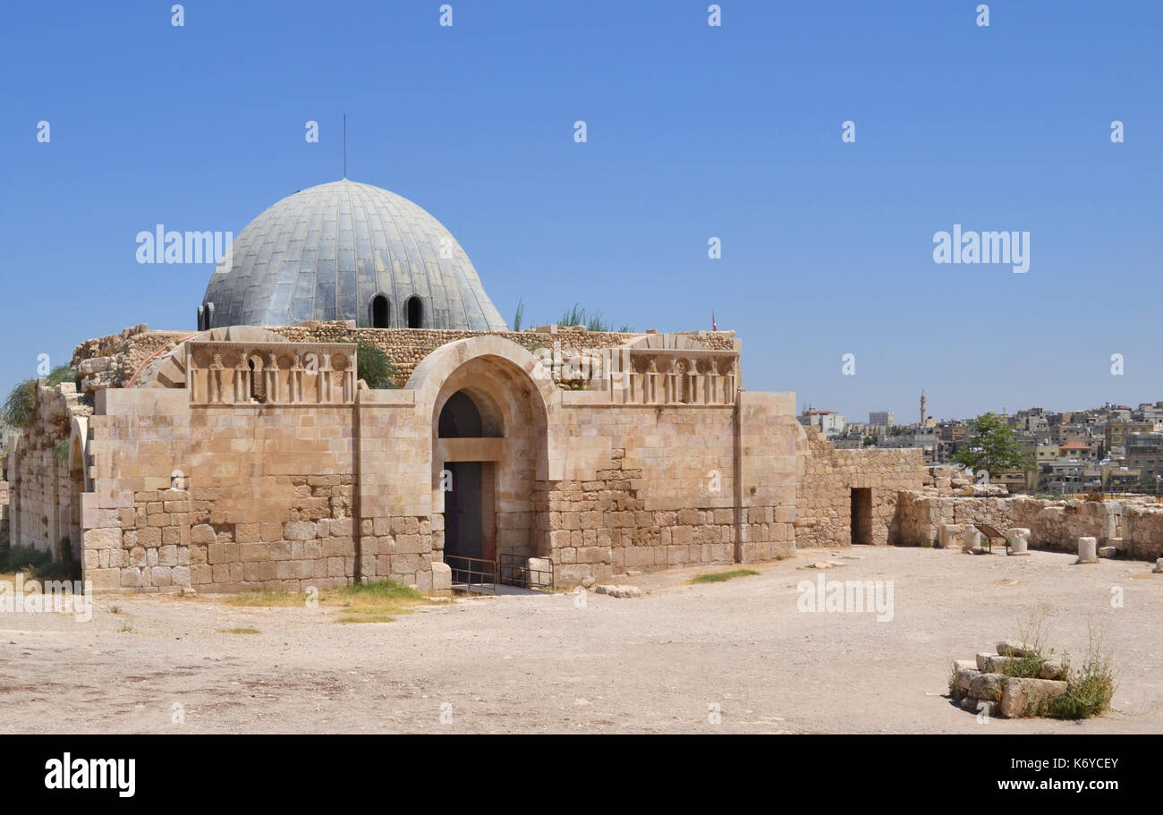 Umayyad Palace at the Amman Citadel. The Citadel is a a national historic site and archaeological museum in the center of downtown Amman, Jordan. Stock Photo