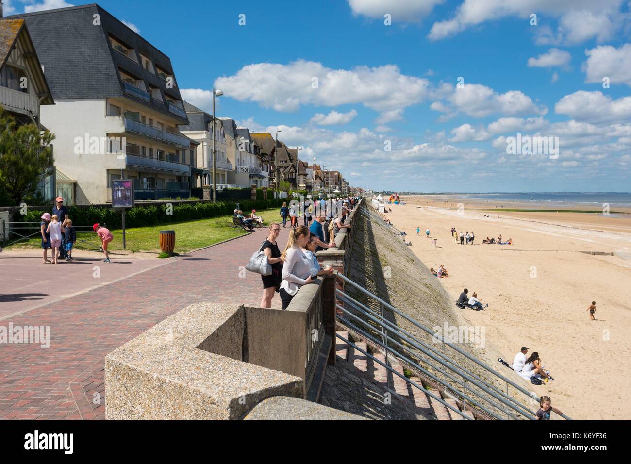 France, Calvados, Pays d'Auge, the cote Fleurie (Flowered coast), Cabourg, the seaside promenade and the Grand Hotel Stock Photo