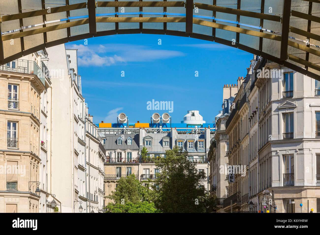 France, Paris, Les Halles district, the Beaubourg center seen through the new canopy Stock Photo