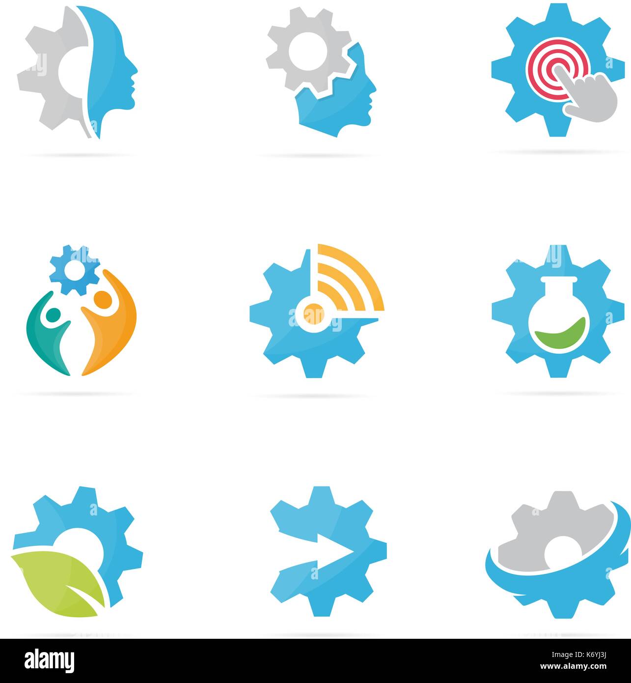 Set of gear logo combination. Mechanic and technology symbol or icon. Unique factory and industrial logotype design template. Stock Vector