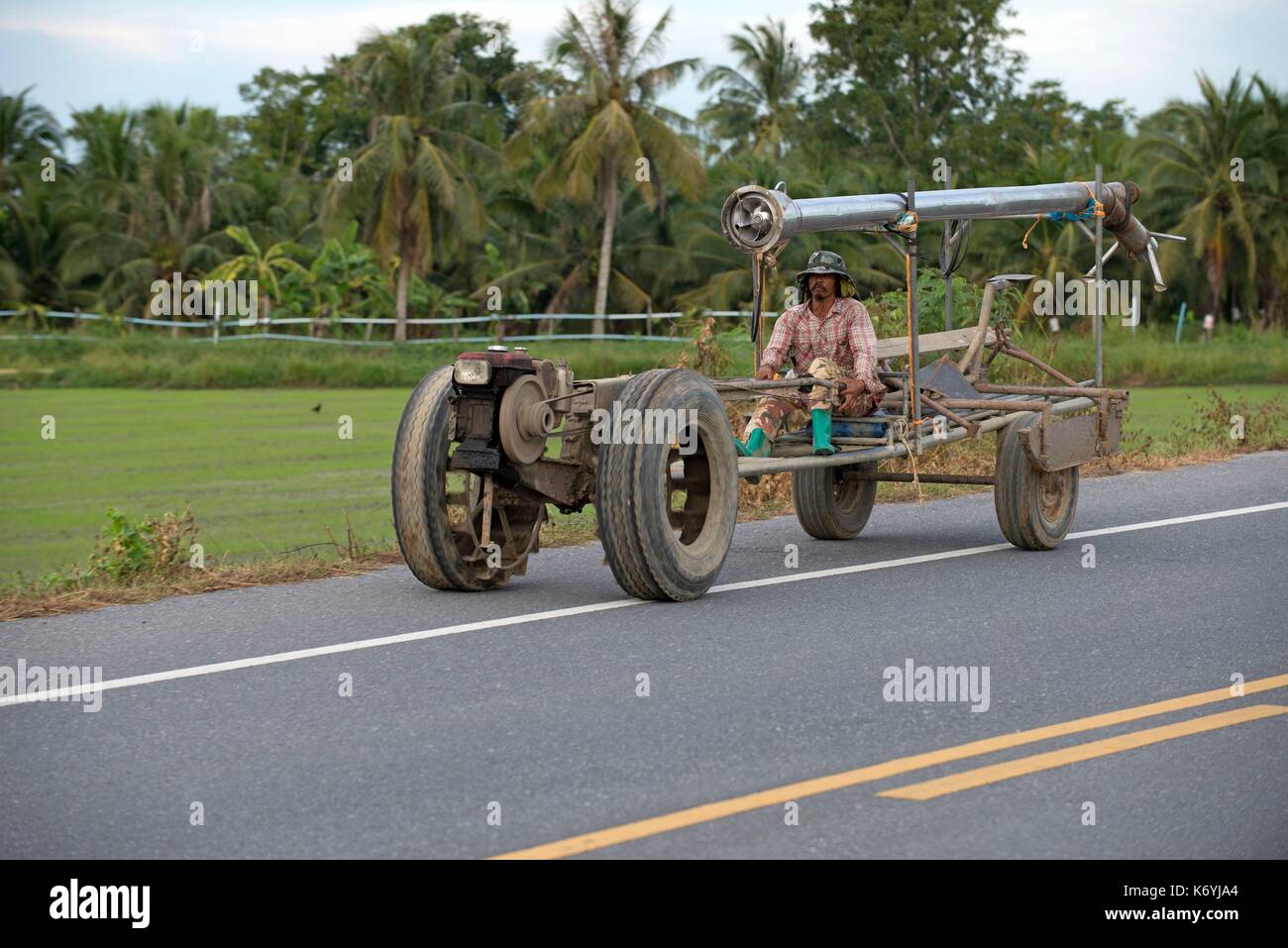 Thailand, Special tractor for rice fields Stock Photo - Alamy
