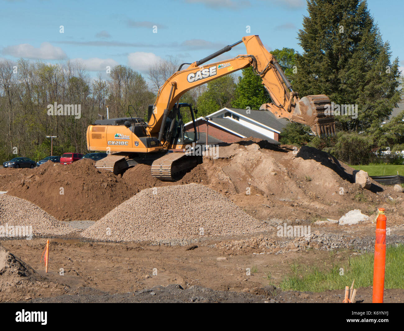 Hydraulic Excavator on job site. Stock Photo
