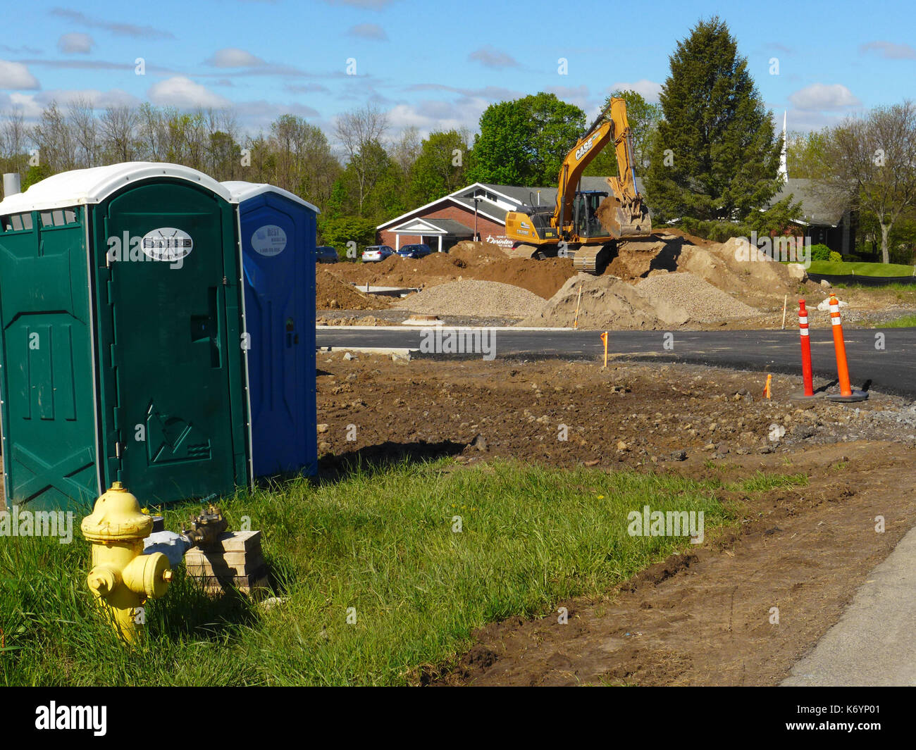 Portable toilets on construction site. Stock Photo