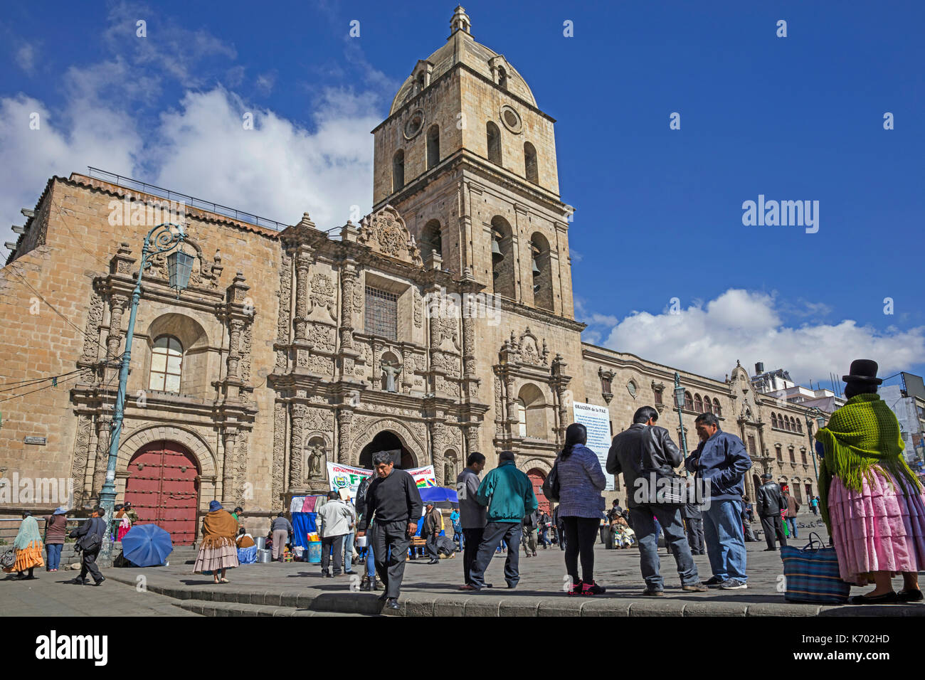 Iglesia San Francisco / San Francisco Church / Basilica of San Francisco in baroque mestizo style, Plaza San Francisco in the city La Paz, Bolivia Stock Photo