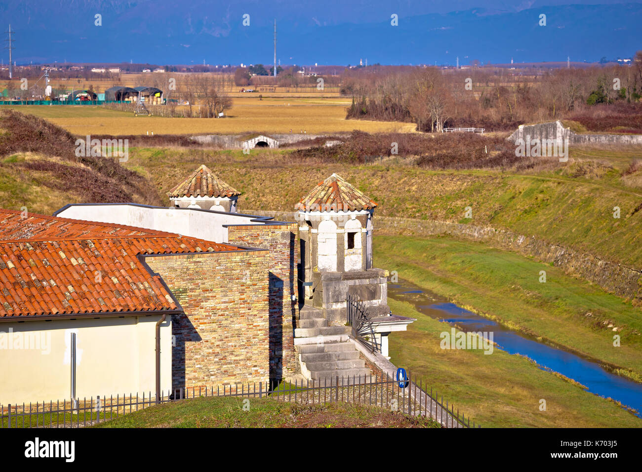 Town of Palmanova defense walls trenches and landmarks, UNESCO world heritage site in Friuli Venezia Giulia region of Italy Stock Photo