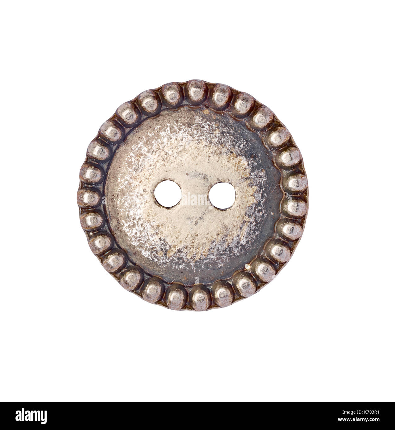 A Variety Of Vintage Jean Buttons On White Background Stock Photo