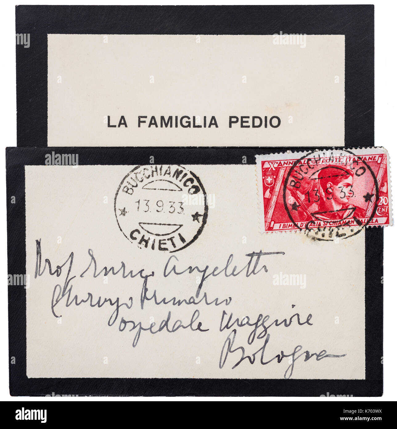 Italien black-edged mourning letter, 1933. Stock Photo