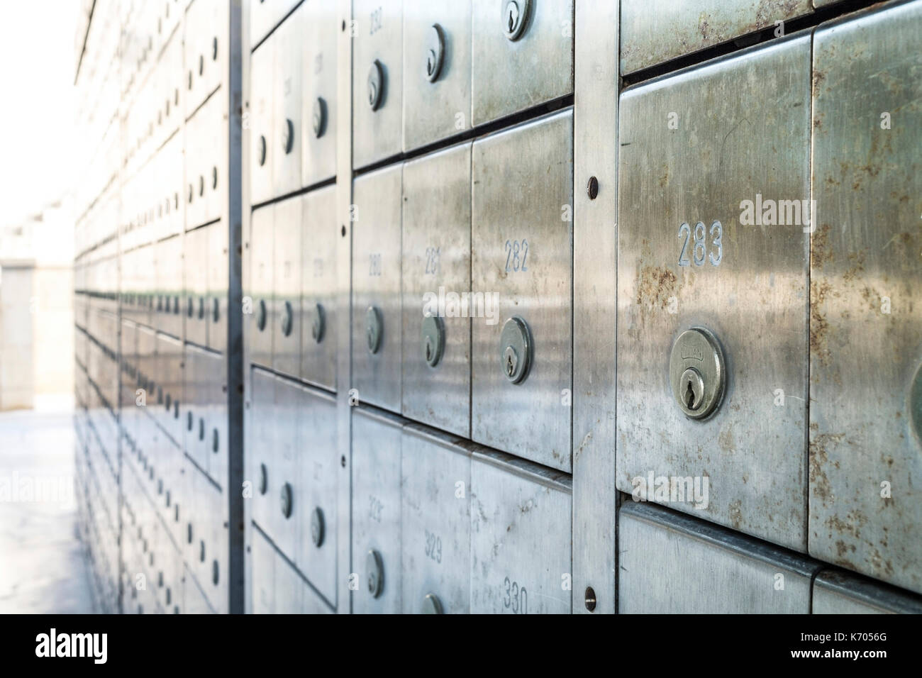 Wall of deposit safe boxes in a bank Stock Photo Alamy