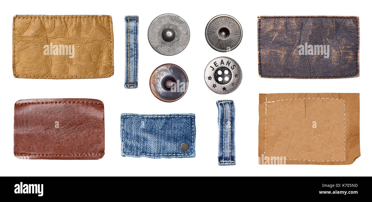 collection of various jeans labels and parts Stock Photo - Alamy