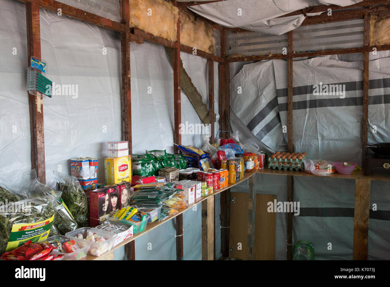 The shop at the Ritsona Refugee Camp for Syrians Stock Photo