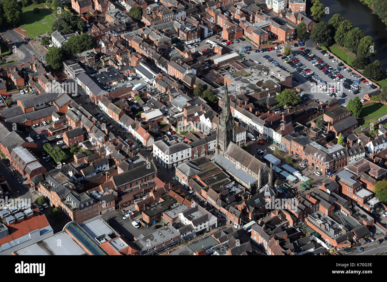 aerial view of St Marys Heritage Centre & Lichfield town centre, UK Stock Photo