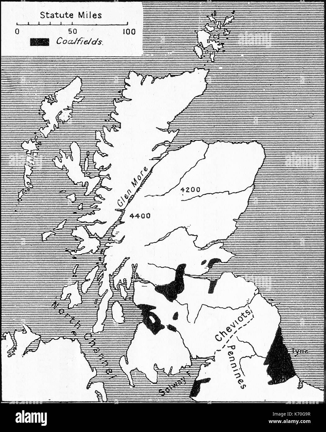 A 1914 map showing the coalfields in southern Scotland Stock Photo