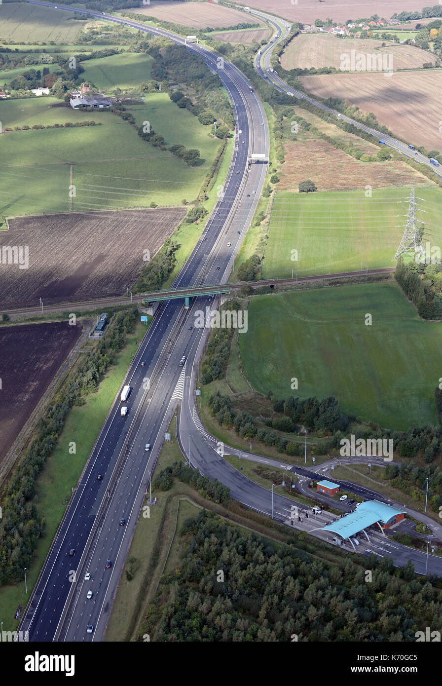 aerial view of part of the M6 toll motorway at Lichfield, Staffs, UK Stock Photo