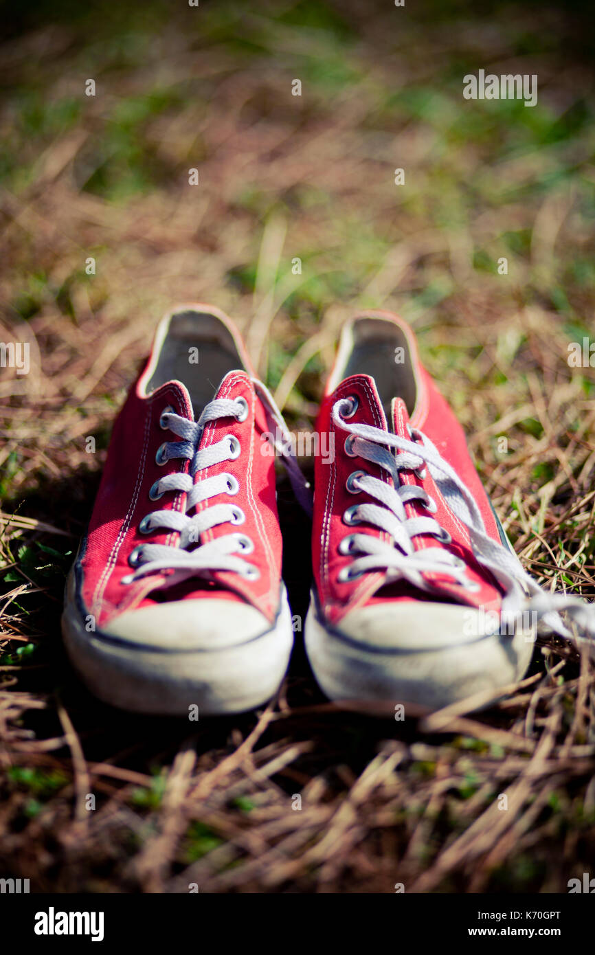 RED CONVERSE ALL STAR USED Stock Photo - Alamy