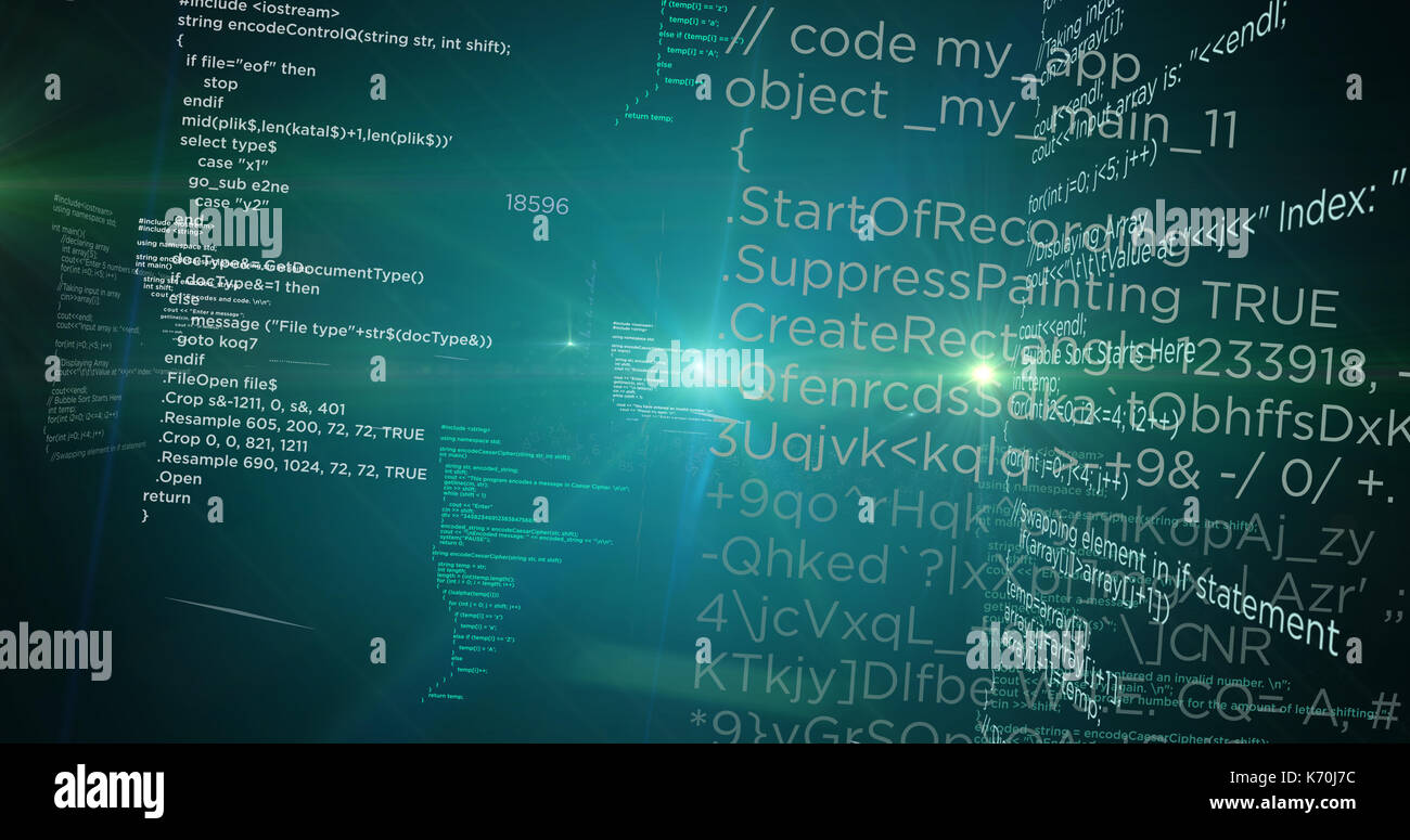 Big data and computer programming code on green background. Abstract ...