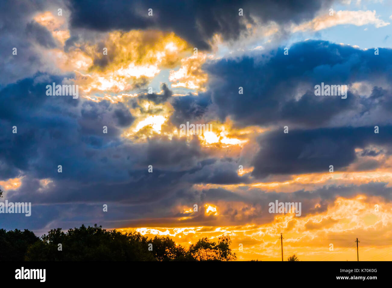 Beautiful blue sky background with sunset clouds and dark horizon Stock ...
