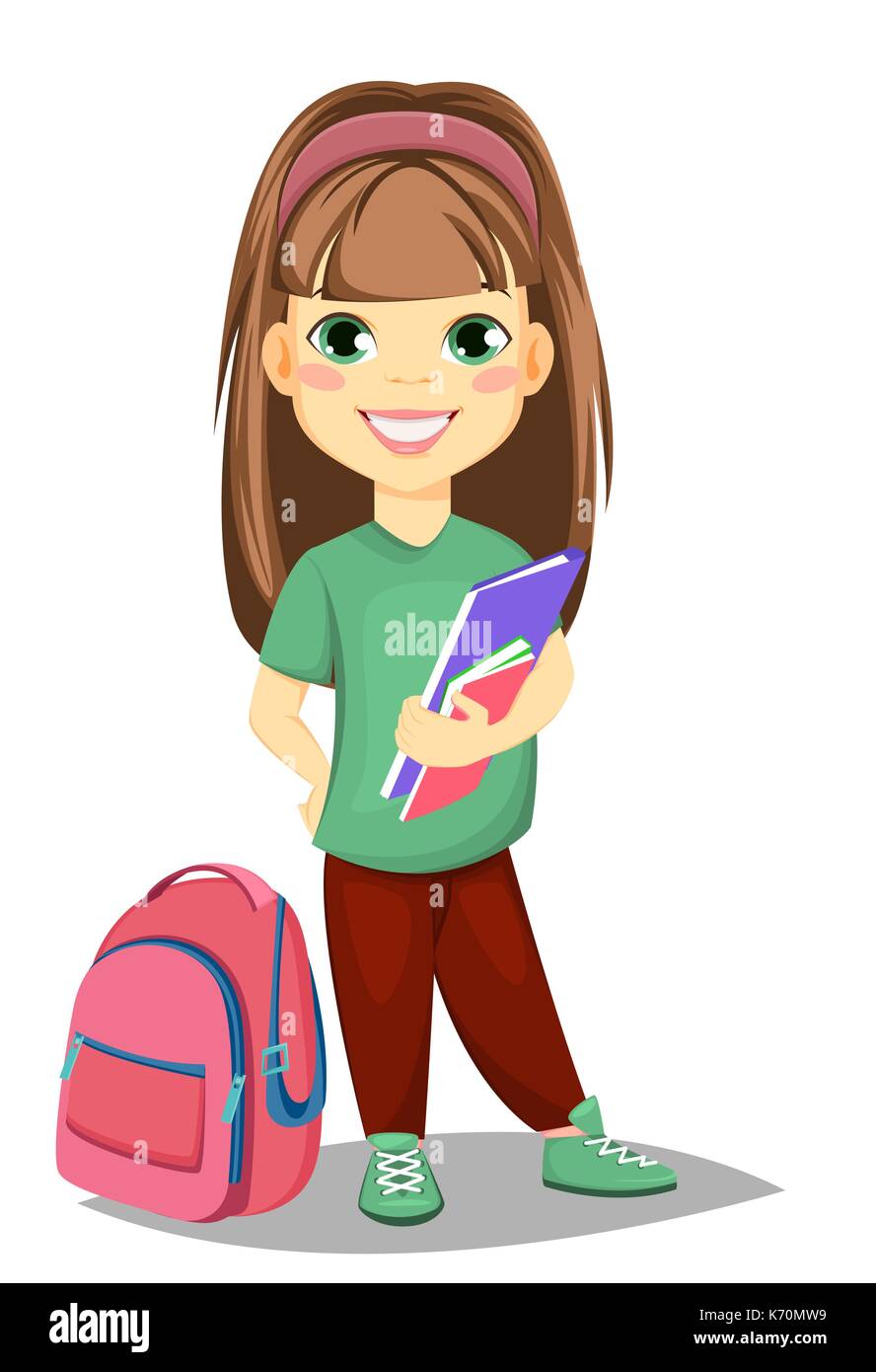 cute little students girls with schoolbag and supplies vector