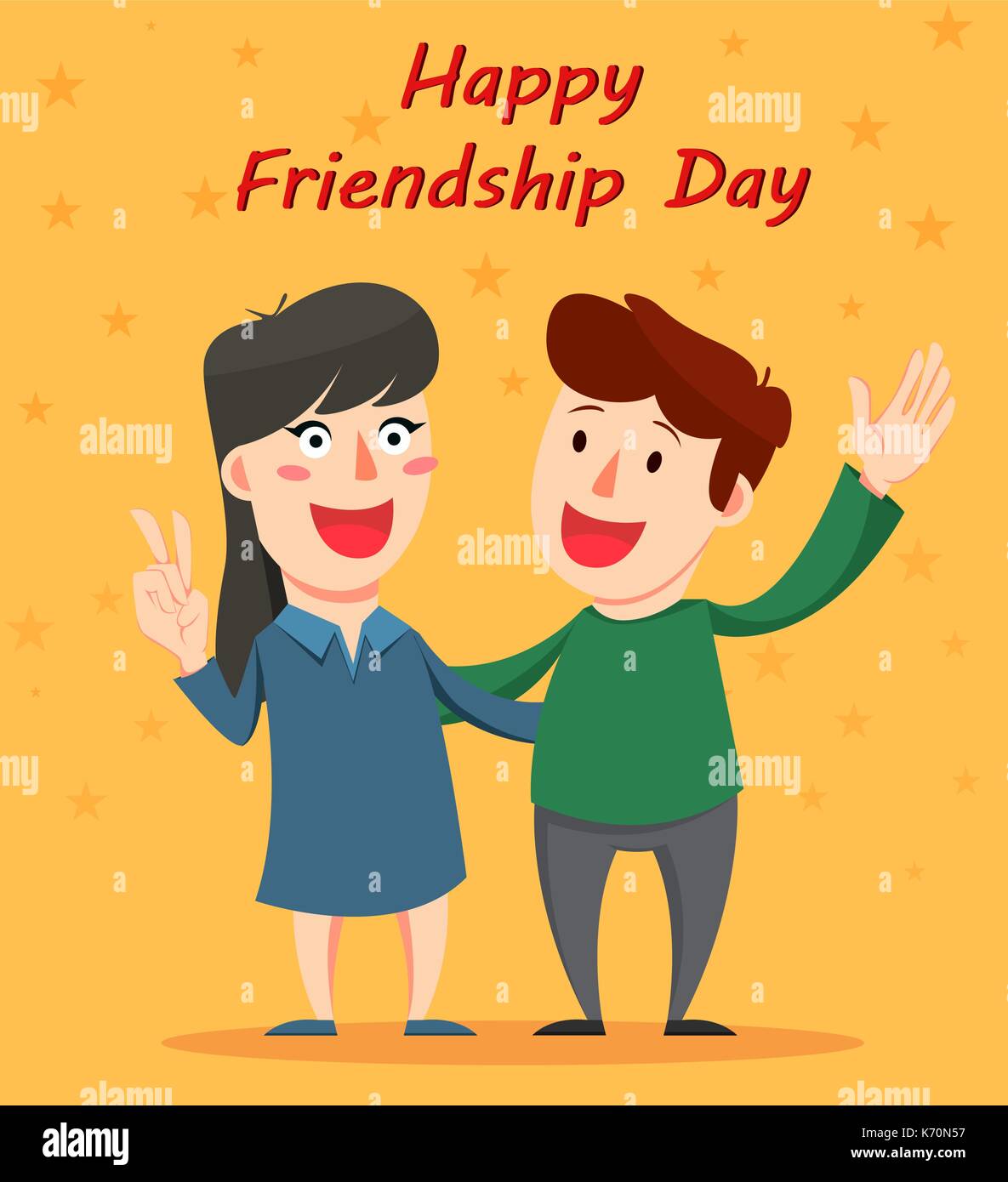 Happy Friendship day greeting card. Friends hugging and smiling. Male and female cartoon characters. Vector illustration Stock Vector Image & Art - Alamy Happy Friendship day greeting card. Friends hugging and smiling. Male and female cartoon characters. Vector illustration Stock Vector Image & Art - Alamy