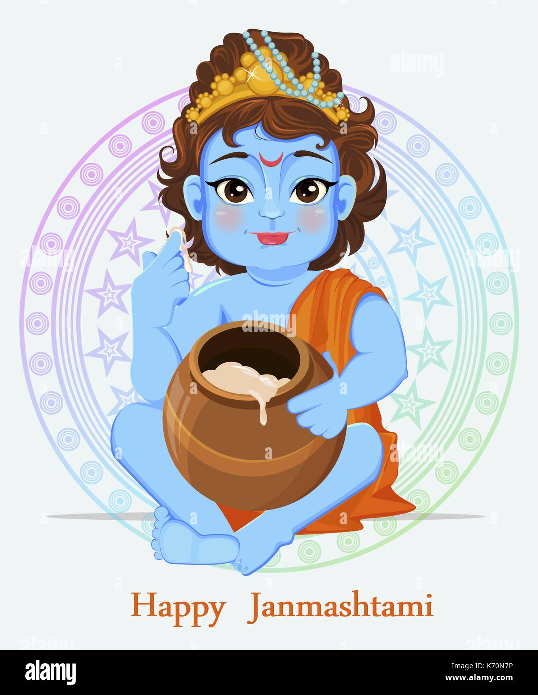 Happy Janmashtami. Celebrating birth of Krishna. Little Krishna tastes  butter. Traditional Indian fest. Vector illustration Stock Vector Image &  Art - Alamy