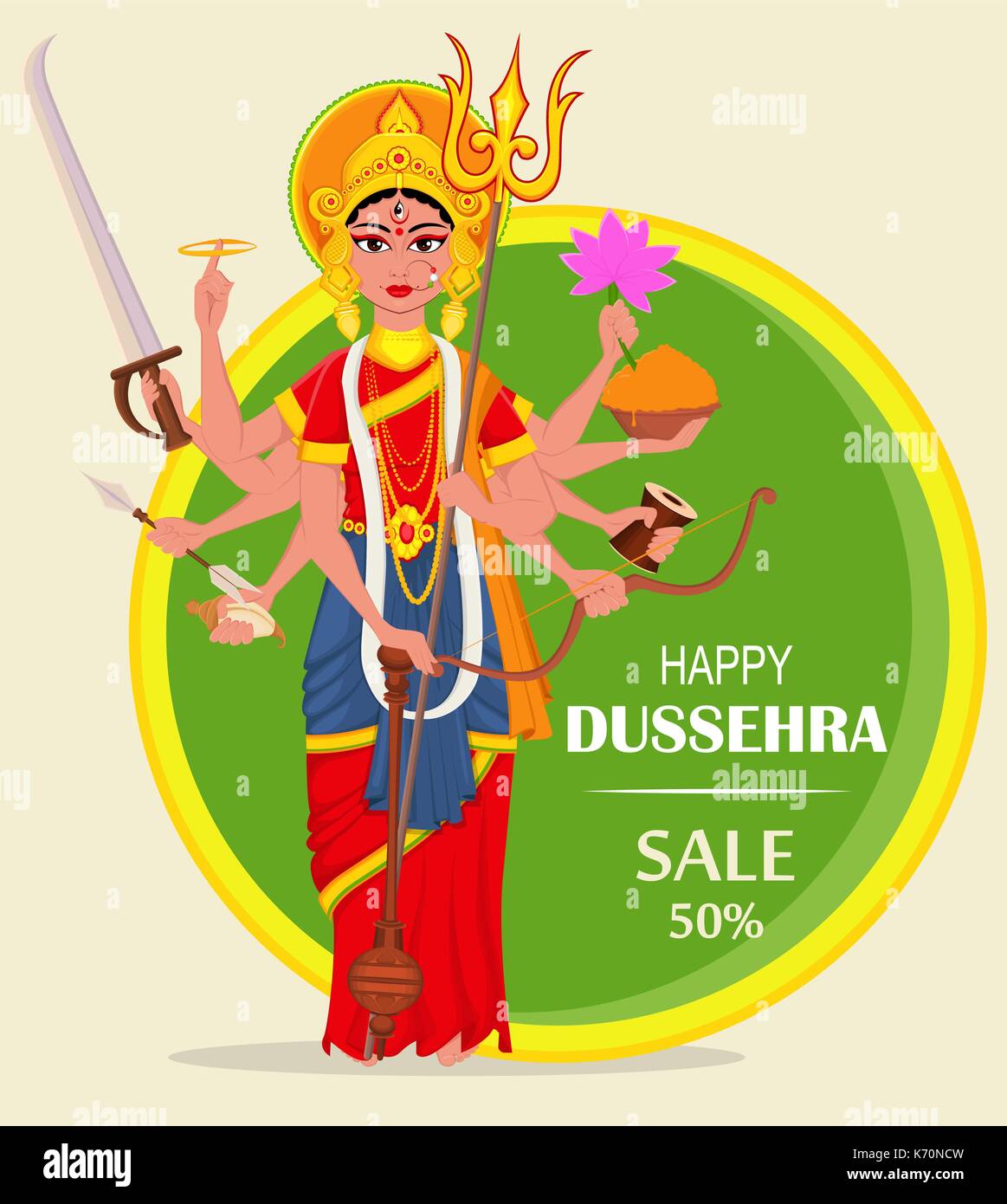 Happy Dussehra vector illustration for sale, shopping. Maa Durga on  abstract green background for Hindu Festival Stock Vector Image & Art -  Alamy