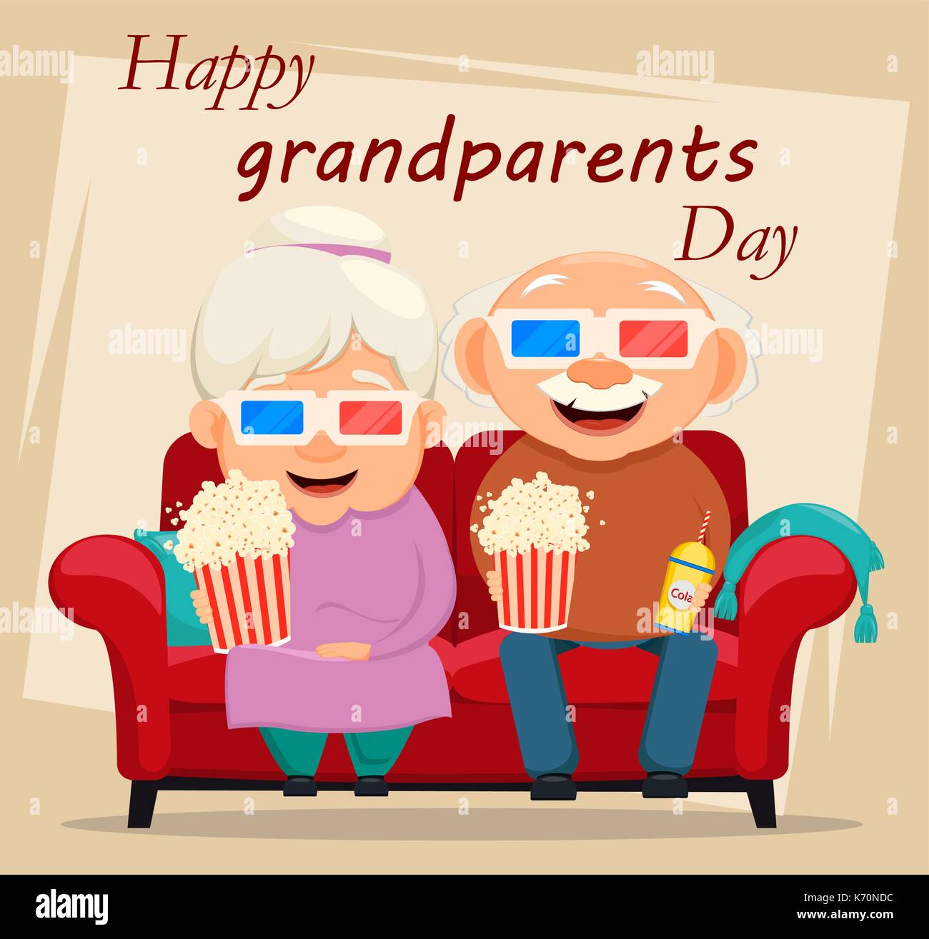 Download Grandparents Day Greeting Card Grandmother And Grandfather Watching Movie At Home Vector Illustration On Light Background Stock Vector Image Art Alamy